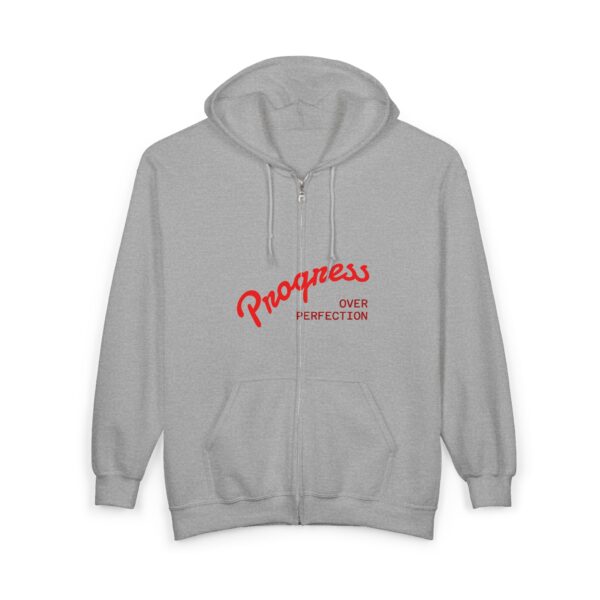 Motivational Full Zip Hoodie - 'Progress Over Perfection'